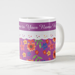 Aangepast flesje op magenta, Faux Lace Coffee-Mok Grote Koffiekop