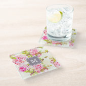 Aangepast flessenpatroon oud Roos Monogram glas C Glazen Onderzetter (Schuin)