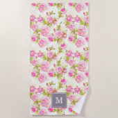 Aangepast flessenpatroon oud Roos monogram T Strandlaken (Voorkant)