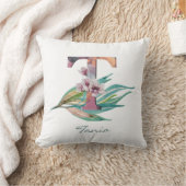 Aangepast floragemonogram T Letter-Waterverf Kussen (Deken)