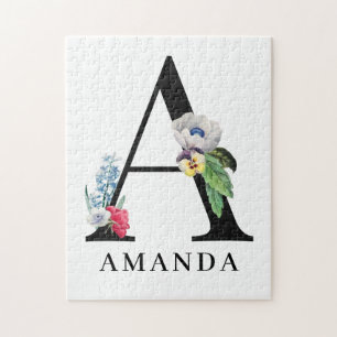 Aangepast Floral Alphabet A Monogram Legpuzzel