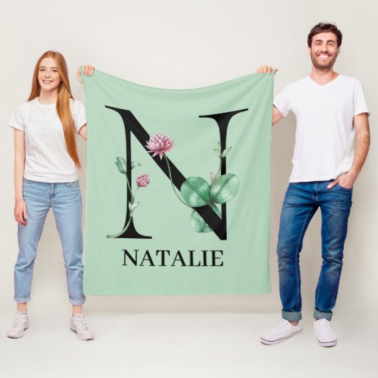Aangepast Floral Alphabet N Monogram Fleece Deken (In situ)