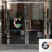 Aangepast Floral C Letter Waterverf Foliage Monogr Raamsticker (Kantoordeur)