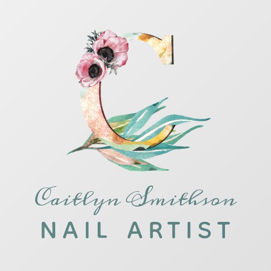 Aangepast Floral C Letter Waterverf Foliage Monogr Raamsticker (Vel)