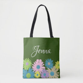 Aangepast Floral Daisy Pink Green Blue Tote Bag
