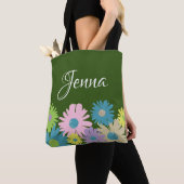 Aangepast Floral Daisy Pink Green Blue Tote Bag (Dichtbij)