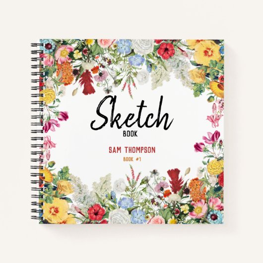 Aangepast Floral Garden Flowers Sketchbook Notitieboek (Voorkant)