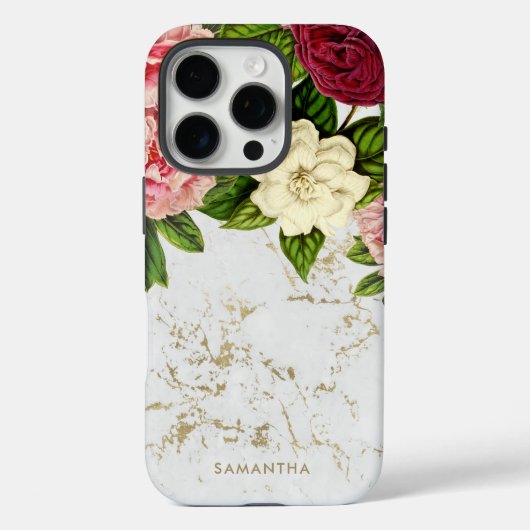 Aangepast  Floral Gold Marble Case-Mate iPhone Case (Achterkant)