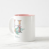 Aangepast Floral H Letter Waterverf Foliage Monogr Tweekleurige Koffiemok (Voorkant links)