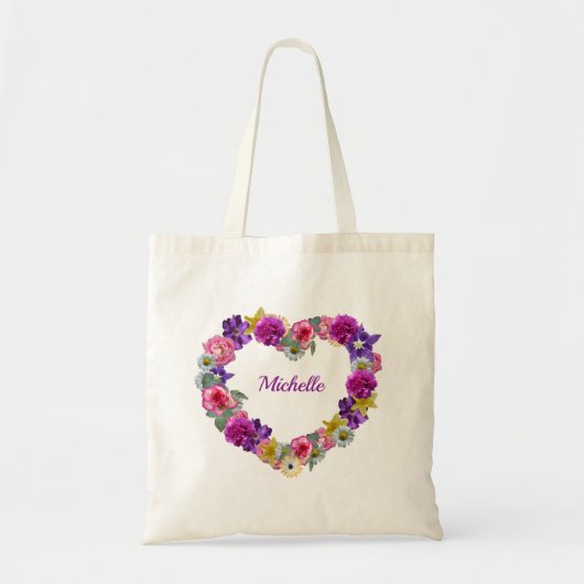 Aangepast Floral Heart Tote Bag (Voorkant)