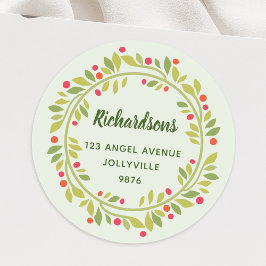 Aangepast Floral laat Kerstmis Wreatadres verlaten Ronde Sticker