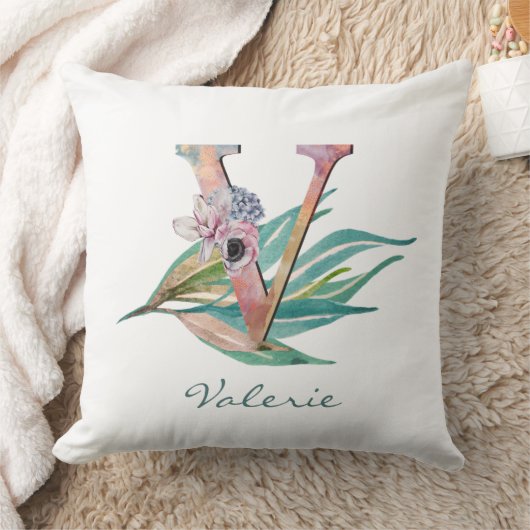 Aangepast Floral/Letter Waterverf Foliage Monogram Kussen (Deken)