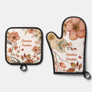 Aangepast Floral Monogram Ovenwant & Pannenlap Set