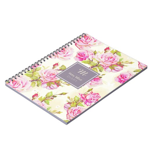 Aangepast Floral Pattern Old Roos Monogram Notitie Notitieboek (Linkerzijde)