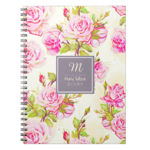 Aangepast Floral Pattern Old Roos Monogram Notitie Notitieboek