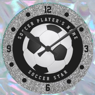 Aangepast Football Faux Silver Glitter Voetbal Ronde Klok