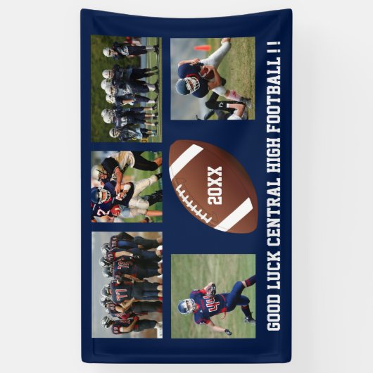 Aangepast Football Foto Collage Team School Naam Spandoek (Verticaal)