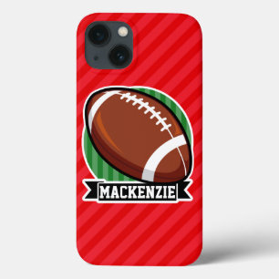 Aangepast Football op rode diagonale strepen iPhone 13 Hoesje