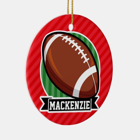 Aangepast Football op rode diagonale strepen Keramisch Ornament (Rechts)