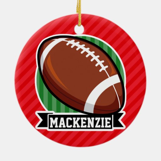 Aangepast Football op rode diagonale strepen Keramisch Ornament (Achterkant)