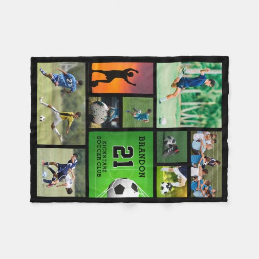 Aangepast Football van Voetbal Foto Collage Fleece Deken (Voorkant (Horizontaal))