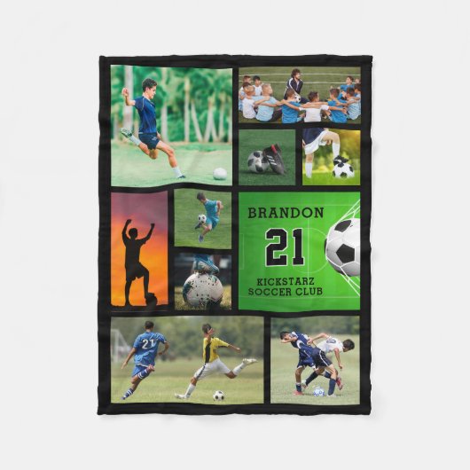 Aangepast Football van Voetbal Foto Collage Fleece Deken (Voorkant)