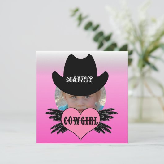 Aangepast Foto Cowgirl Birthday Uitnodiging toevoe (Staand voorkant)