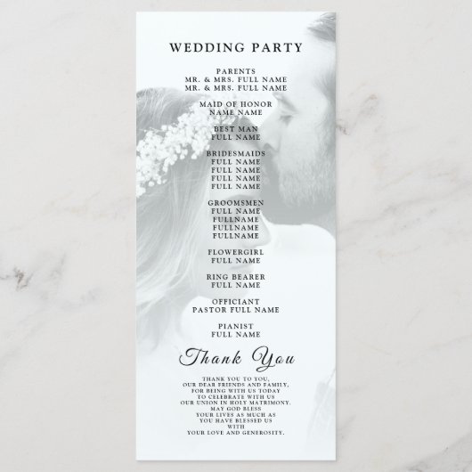 Aangepast foto Eenvoudig legant script |Modern huw Programmakaart (Achterkant)