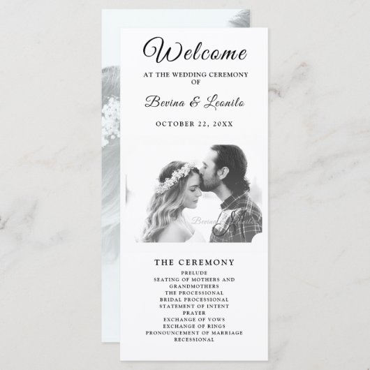 Aangepast foto Eenvoudig legant script |Modern huw Programmakaart (Voorkant / Achterkant)