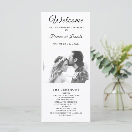 Aangepast foto Eenvoudig legant script |Modern huw Programmakaart (Staand voorkant)