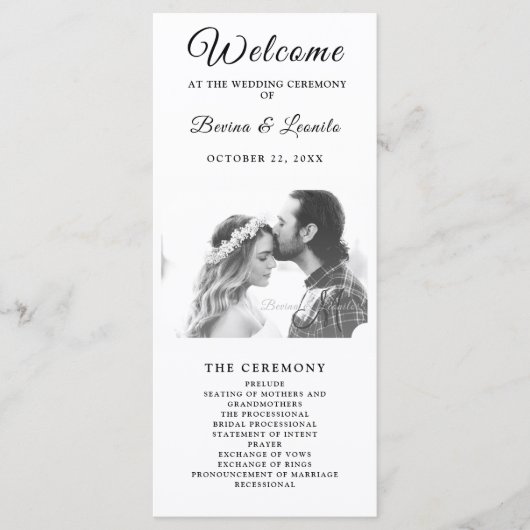 Aangepast foto Eenvoudig legant script |Modern huw Programmakaart (Voorkant)