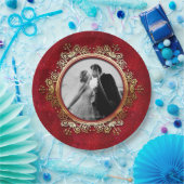 Aangepast foto Elegant Red Gold Roos druppels Papieren Bordje (Feest)