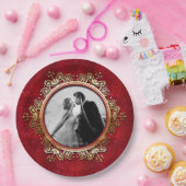 Aangepast foto Elegant Red Gold Roos druppels Papieren Bordje (Feest)