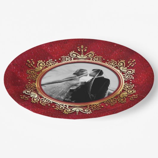 Aangepast foto Elegant Red Gold Roos druppels Papieren Bordje (Gekanteld)