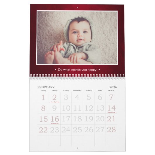 Aangepast foto Elegant Styish Red Kalender (Feb 2026)