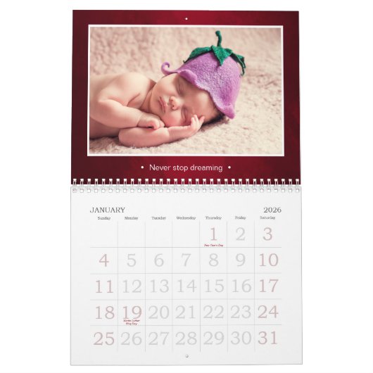 Aangepast foto Elegant Styish Red Kalender (Jan 2026)