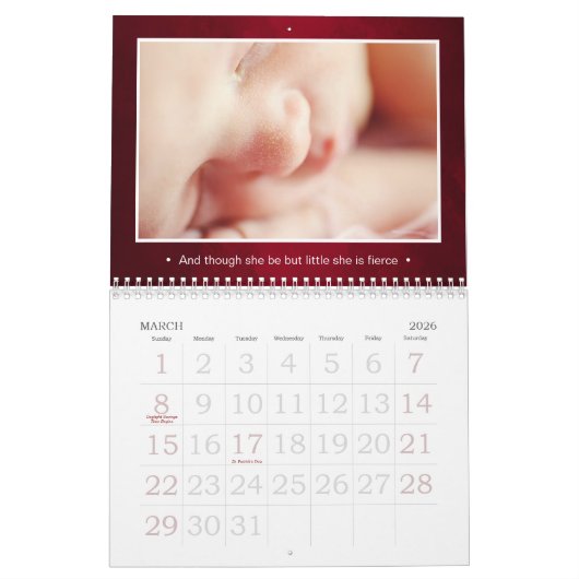 Aangepast foto Elegant Styish Red Kalender (Mar 2026)