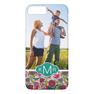 Aangepast foto- en monogram helder bloempatroon Case-Mate iPhone case