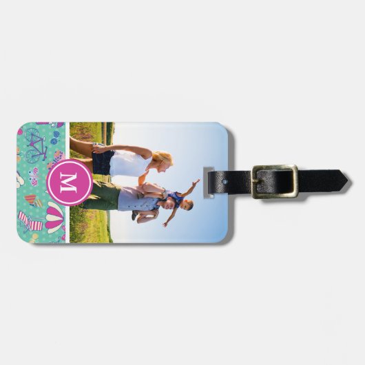 Aangepast foto- en monogram mooi zomerpatroon bagagelabel (Voorkant horizontaal)