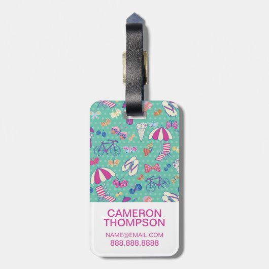 Aangepast foto- en monogram mooi zomerpatroon bagagelabel (Achterkant verticaal)