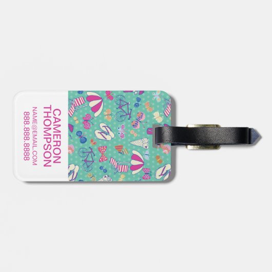 Aangepast foto- en monogram mooi zomerpatroon bagagelabel (Achterkant horizontaal)