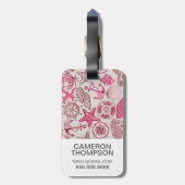 Aangepast foto- en monogram roze Zee patroon Bagagelabel (Achterkant verticaal)