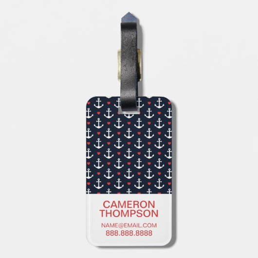 Aangepast foto- en monogram-scherm en ankerpatroon bagagelabel (Achterkant verticaal)