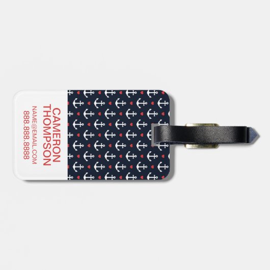 Aangepast foto- en monogram-scherm en ankerpatroon bagagelabel (Achterkant horizontaal)