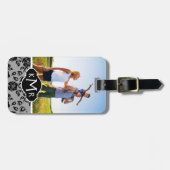 Aangepast foto- en monogram zwarte kant patroon bagagelabel (Voorkant horizontaal)