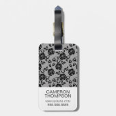 Aangepast foto- en monogram zwarte kant patroon bagagelabel (Achterkant verticaal)