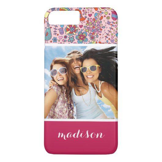 Aangepast foto- en naampatroon met bloemen Case-Mate iPhone case (Achterkant)