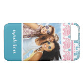 Aangepast foto- en naamroze en Blauwgroen ellephan Case-Mate iPhone Case (Achterkant (Horizontaal))