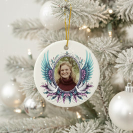 Aangepast foto engelenvleugels herinneringsgeschen keramisch ornament