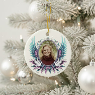 Aangepast foto engelenvleugels herinneringsgeschen keramisch ornament